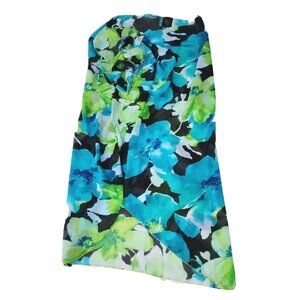 Rapz Vibrant Flowers Large Print Black Beachwear Cover-up OS Skirt Made Canada